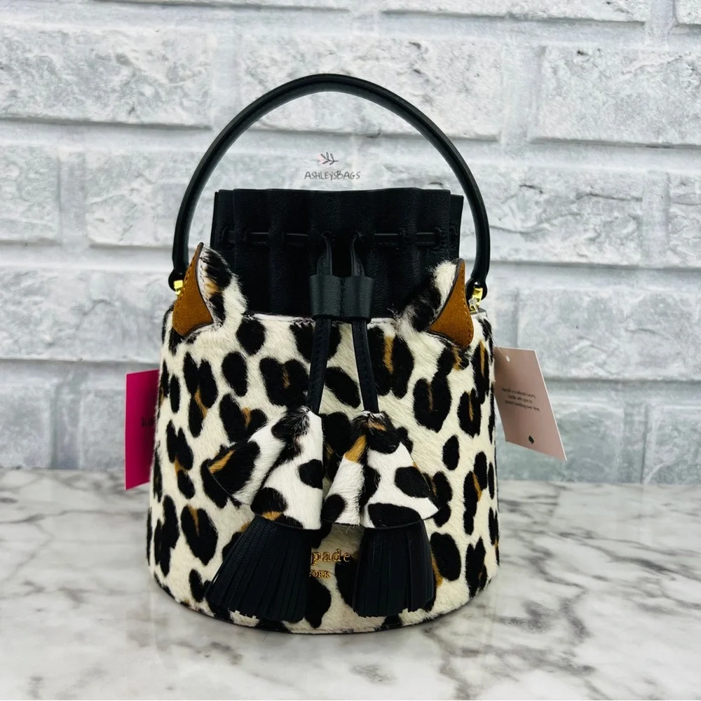 Kate Spade Buttercup Leopard Haircalf Small Bucket Bag Crossbody